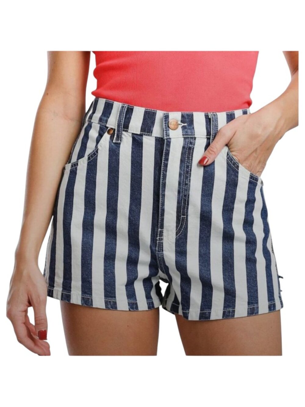 Wrangler Blue & White Stripes 112352487 High-Rise Jean Shorts Size 28 - Picture 2 of 8
